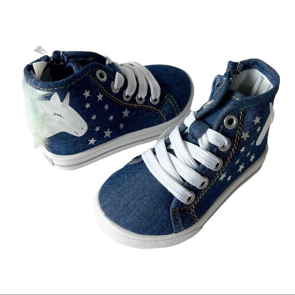Carters Girls Bette Denim High Top Unicorn Sneakers Size 4 Toddler - Picture 1 of 8